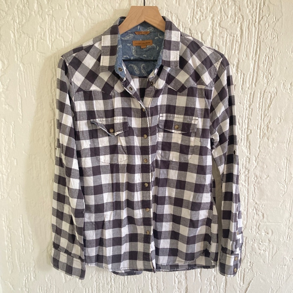 Jachs Girlfriend Black and White Plaid Long Sleeve Button Down Shirt Size Medium